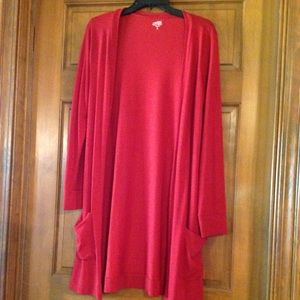 Long red cardigan